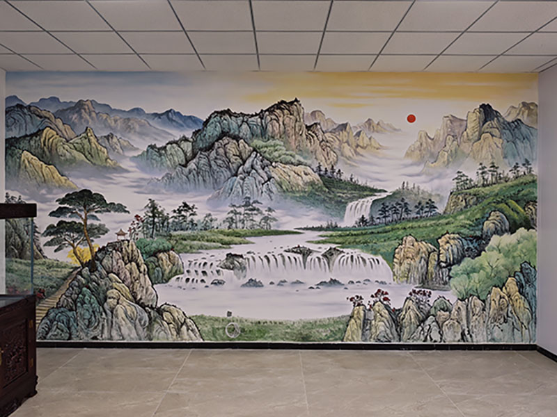 火星人創(chuàng)業(yè)園山水浮雕壁畫(huà)彩繪